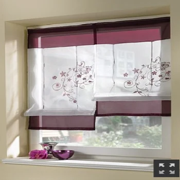 

1pc European Roman Curtain Embroidered Rustic Curtain Blinds For Kitchen Height Liftable Gauze Small Coffee Curtain Tulle Voile