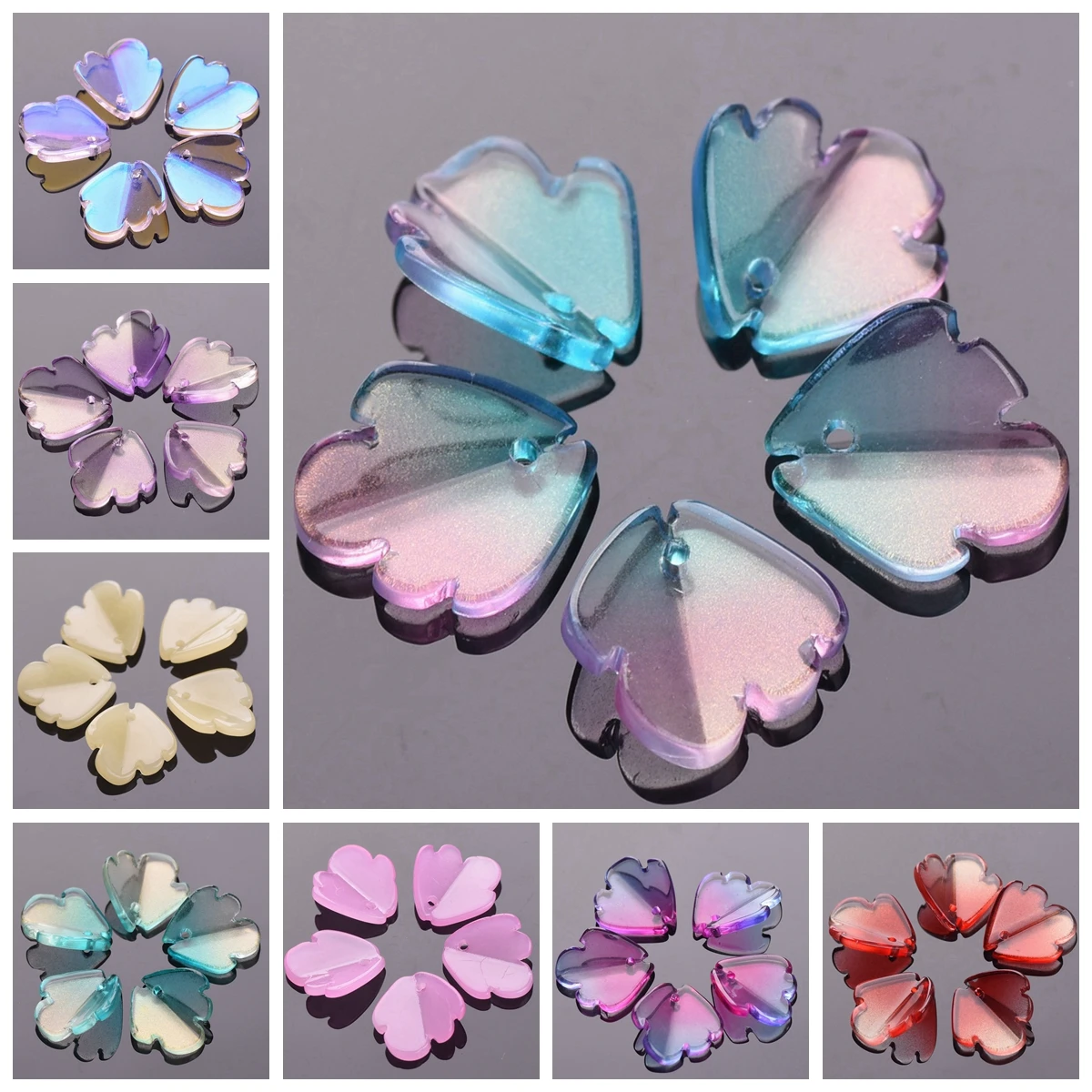 10pcs 15mm Petal Shape Crystal Glass Loose Crafts Beads Top Drilled Pendants for Earring Jewelry Making DIY Crafts