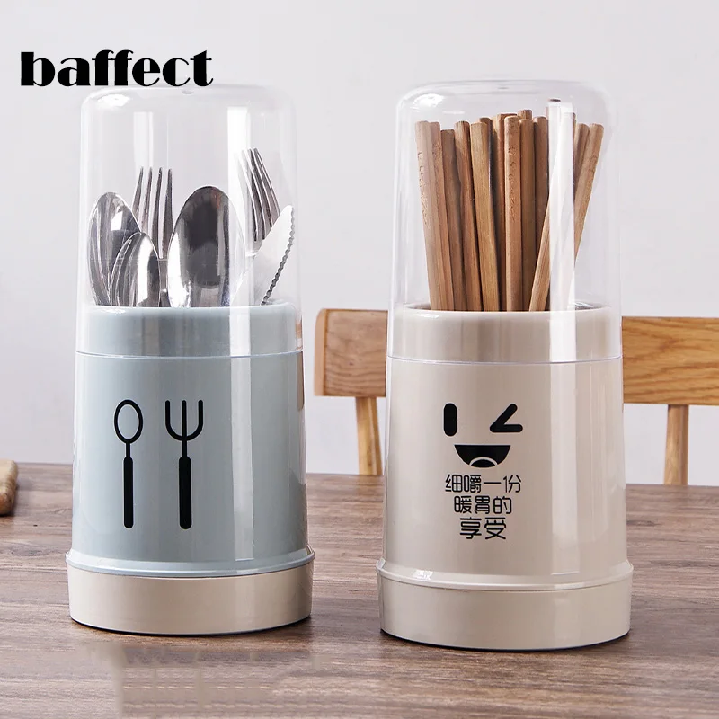 

Baffect Plastic Tableware Storage Box Spoon Fork Knife Drain Rack Cartoon Kitchen Tool Storage Holder Organizer Rack Dust Proof