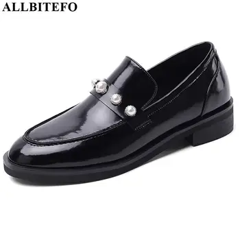 

ALLBITEFO Classic pearl decoration women heels natural genuine leather high heel shoes spring autumn office ladies shoes
