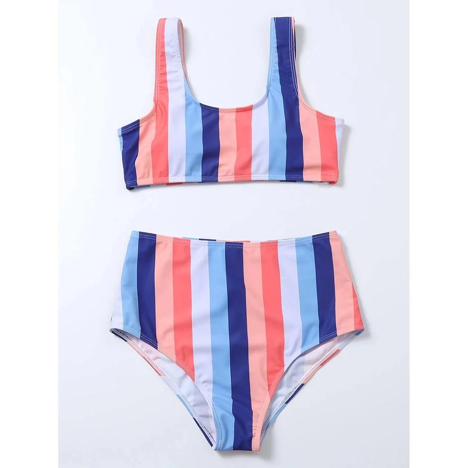 bathing suits High Waist Bikini 2021 Sexy Striped Swimsuit Women Swimwear Female Push up Bikini Set Swimming Wear for Bathing Suit Swimsuits off the shoulder bikini