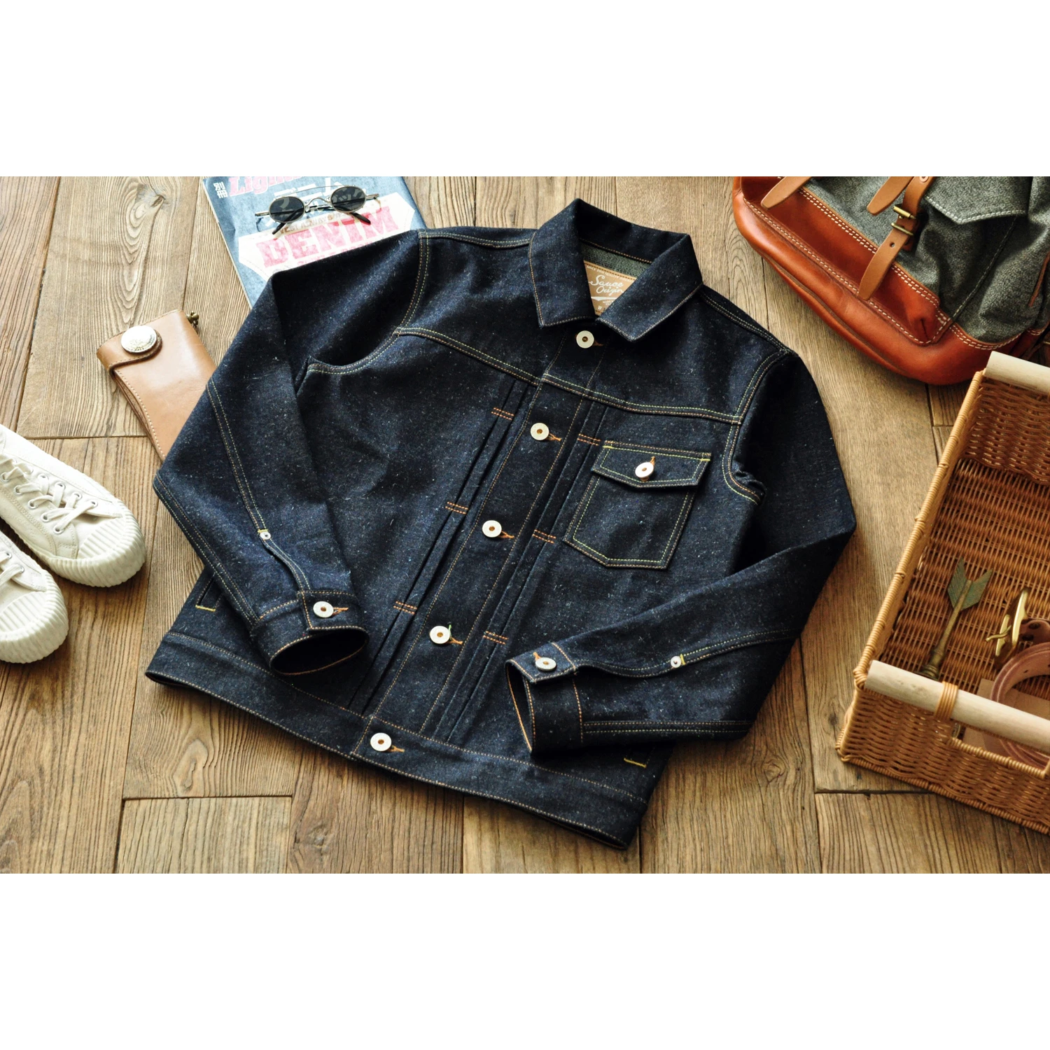 Sauce Origin Men Jackets Men Motorcycle Denim Jacket Jean Jacket Silver Button Cotton Linen