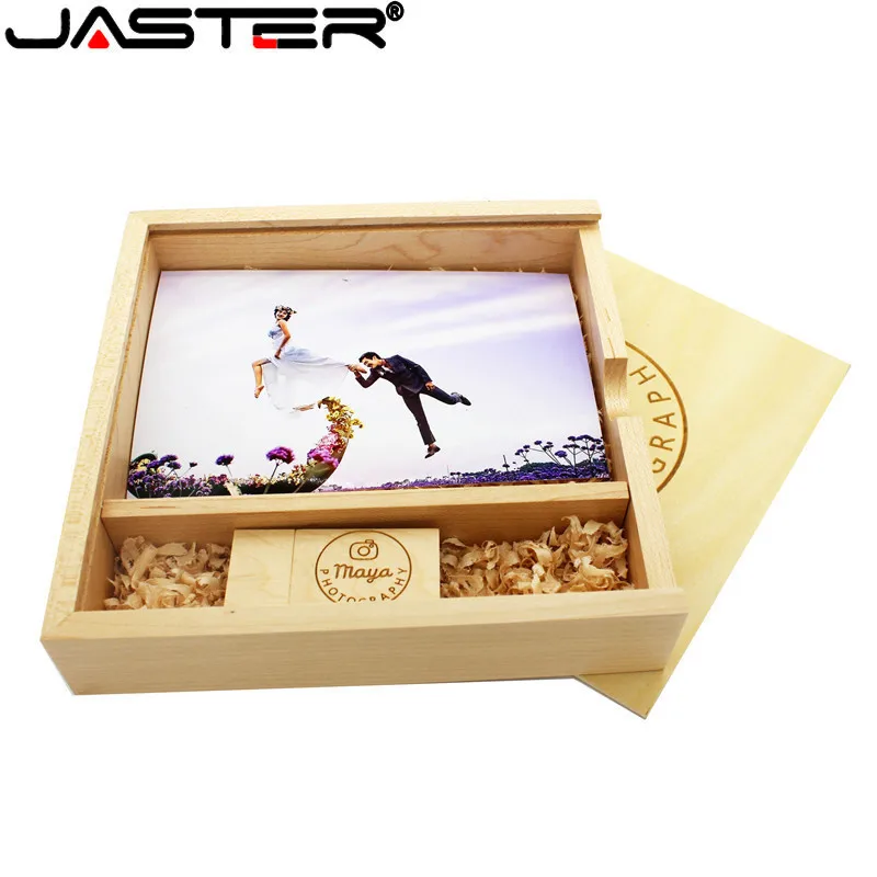 JASTER деревянная коробка для свадебной фотосъемки с логотипом USB флэш накопитель 8
