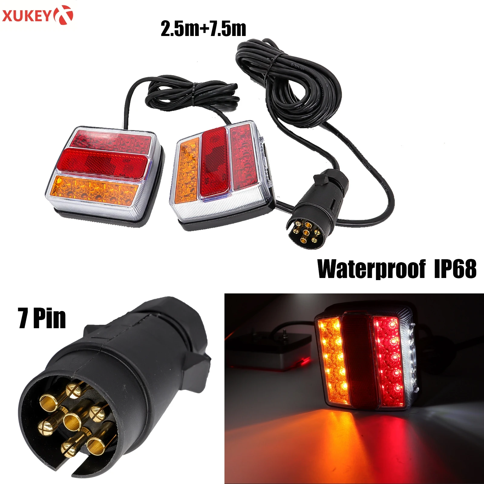 1 Set 10m 7 Pin Plug 12V 16 Led Trailer Towing Light Kit Rear Stop Tail Turn Signal Lights License Number Plate Lamp Truck RV 220v 3 5m led moon star fairy curtain string lights warm white for shop window xmas eu plug