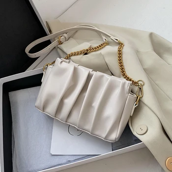 

Folds PU Leather Crossbody Bags For Women 2020 Solid Color Simple Shoulder Handbags Female Travel Summer Cross Body Bag