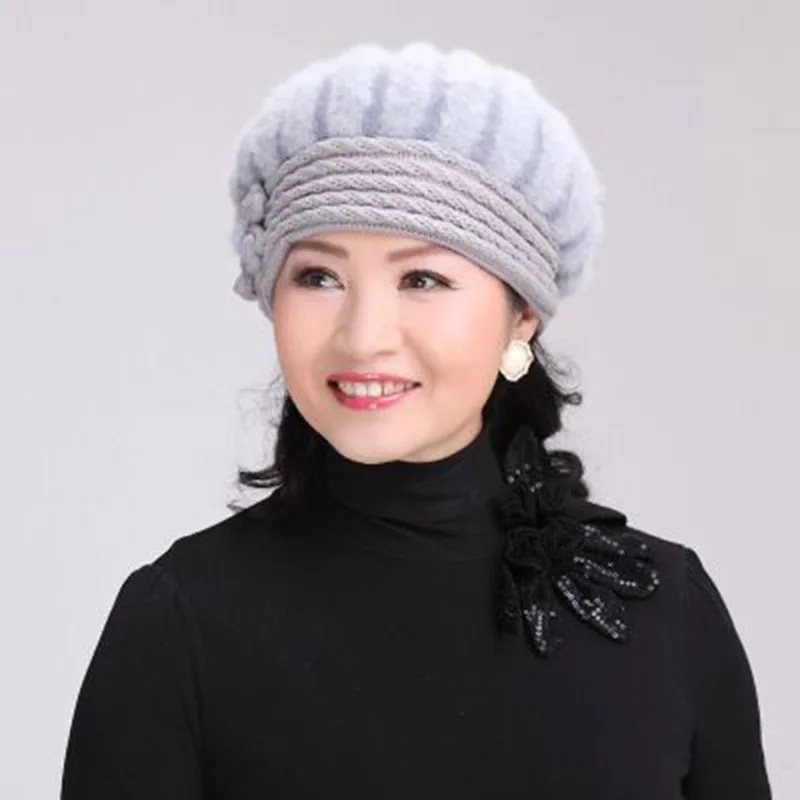 RUHAO/шапка с кроликом женские береты одноцветная уличная теплая зимняя шляпа для
