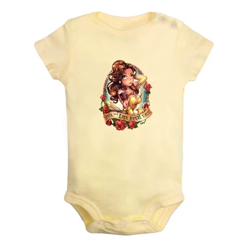 

Cute Cartoon Princess Belle Fitness Design Newborn Baby Boys Girls Outfits Jumpsuit Print Short Sleeve Infant Bodysuit Clothes