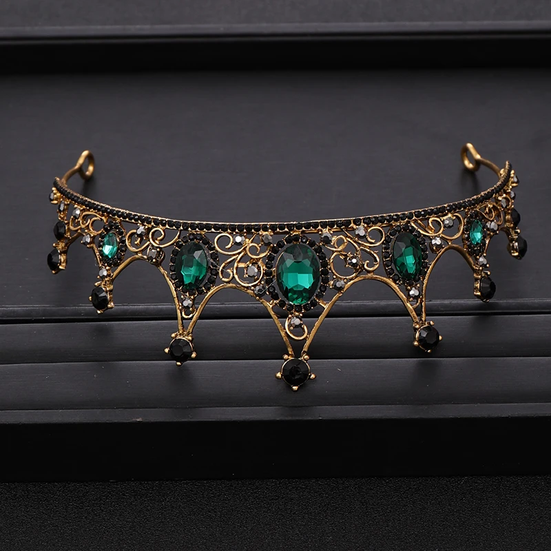 Vintage Green Rhinestones Crystal Wedding Crown Bridal Tiara Headpiece Jewelry Hair Ornament jewelry accessories jewelry set hair accessory hair headdress bridal headwear hair band crown