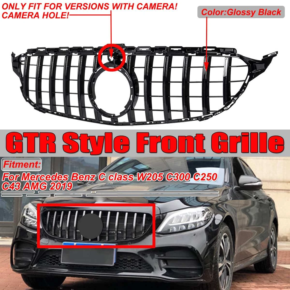 For Gtr Gt W205 Grill Car Front Grill Grille With Camera For Mercedes For Benz C Class W205 C300 C250 C43 For Amg 2019 Racing Grills Aliexpress