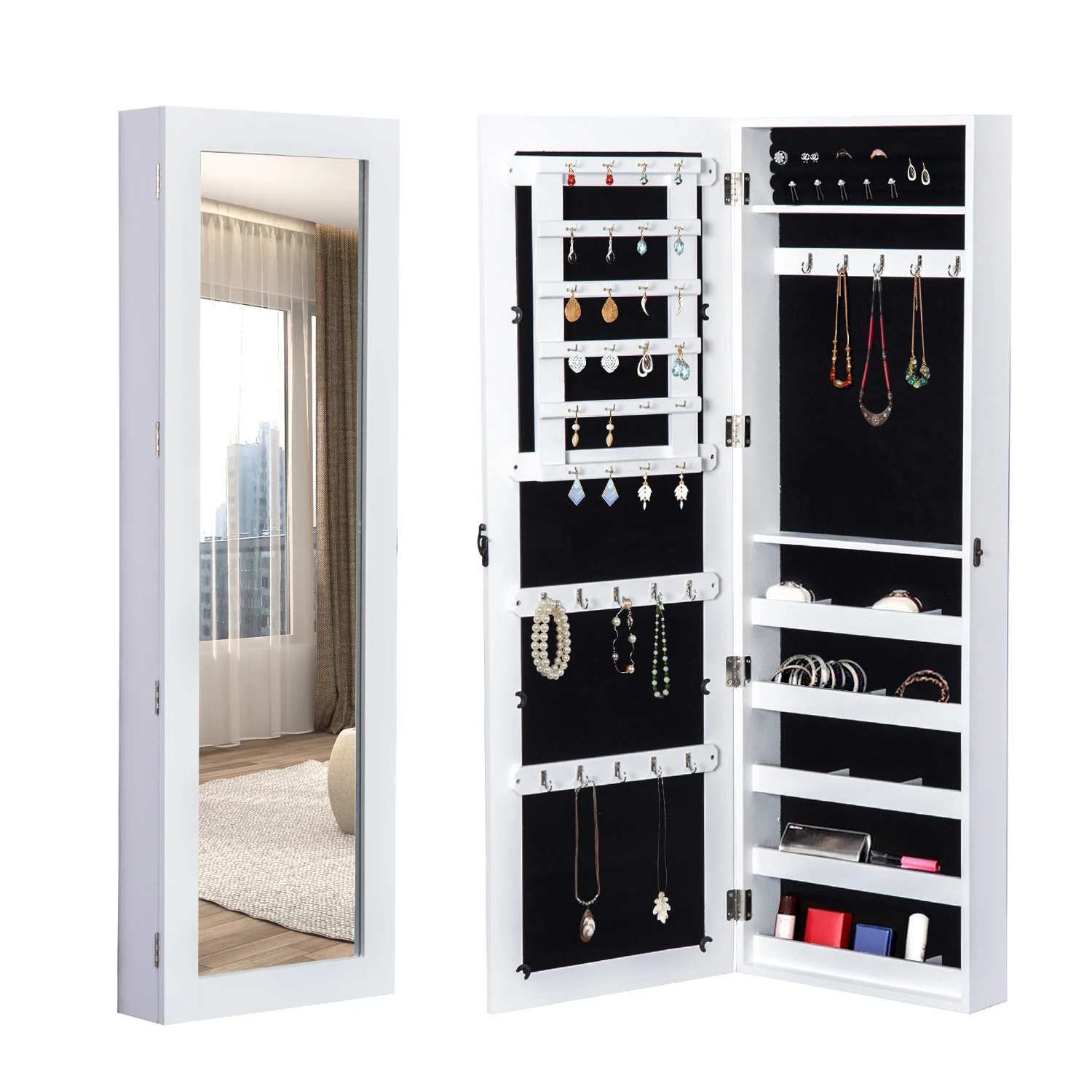 HOMCOM Espejo Joyero de Pared o de Pie Armario para Joyas 37x9.5x112cm MDF Blanco - AliExpress