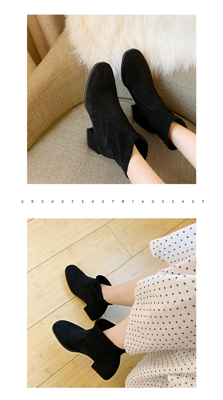 Bootee/ г. Брендовая женская обувь ботинки до середины икры женские ботинки с круглым носком на низком каблуке модные короткие черные ботинки на шнуровке