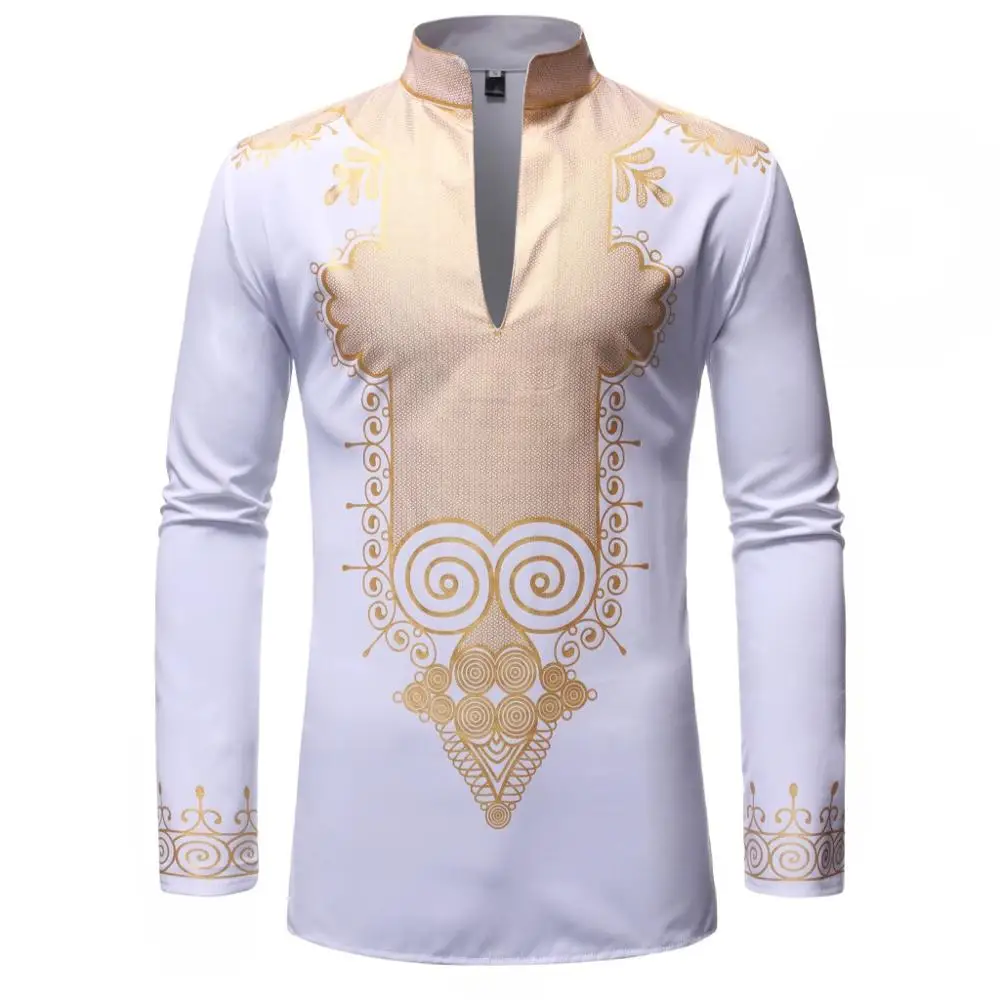 

Mens Mandarin Collar African Dashiki Shirt 2022 Brand Long Sleeve Tribal Ethnic Chemise Homme Streetwear Men African Clothes XXL