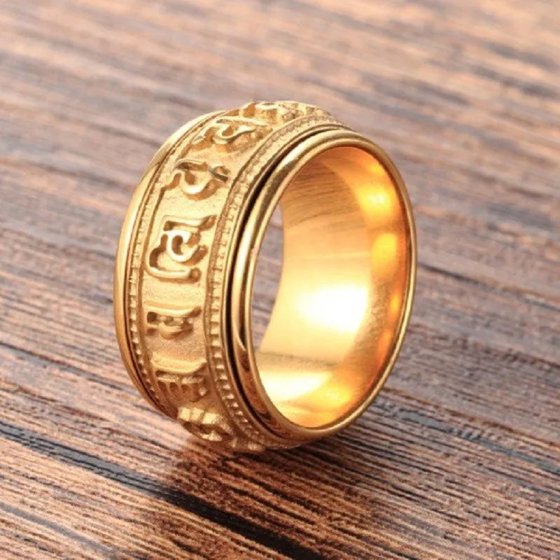 Mantra Rotatable Ring Men Titanium Steel Tide Retro Domineering Personality Single Index Finger Ring With Jewelry finger ring stainless steel ring