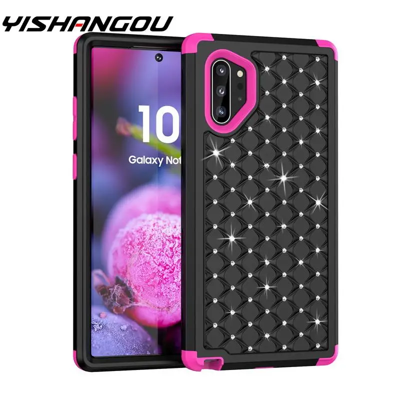 

Luxury Glitter Diamond Phone Case For Samsung Galaxy Note 10 Plus S10 S9 Plus Armor Case Hybrid 3 in 1 Shockproof Hard Cover
