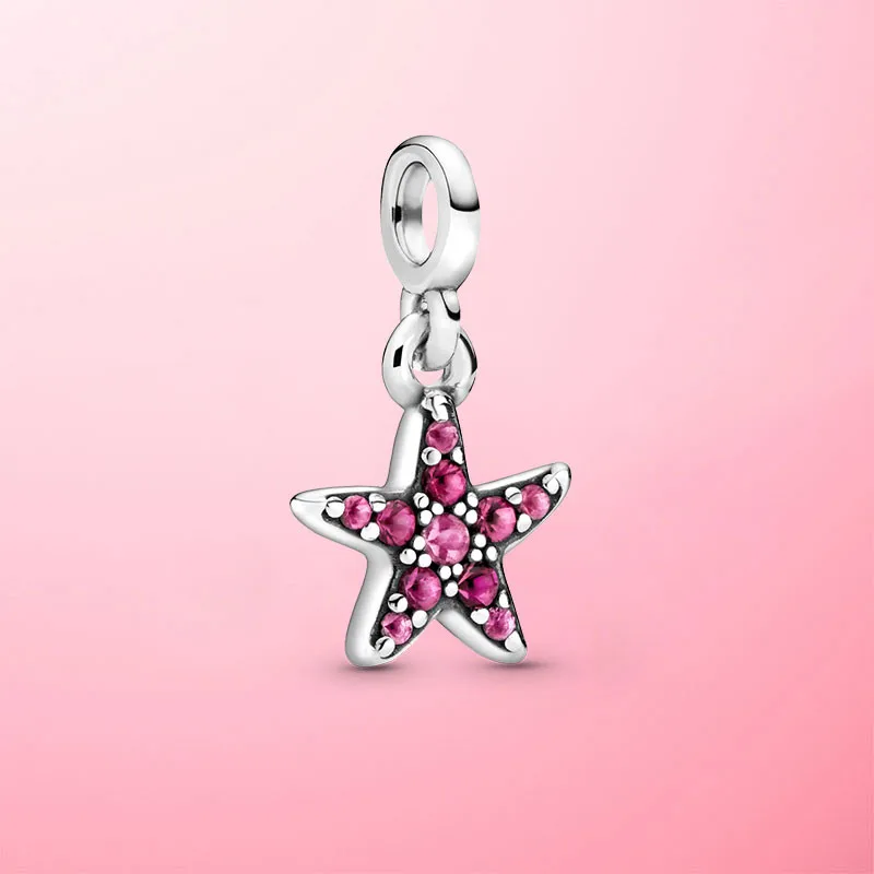 2020 новый 925 пробы серебро моя розовый Starfish с позолоченным кольцом бусины подходят