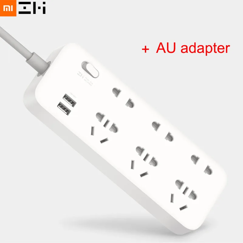 Xiaomi ZMI 18 Вт Мощность полосы 6 розетки переменного тока [3 пять/два отверстия] 2 USB Смарт выход цельный медный Обновление безопасности - Цвет: Add AU adapter