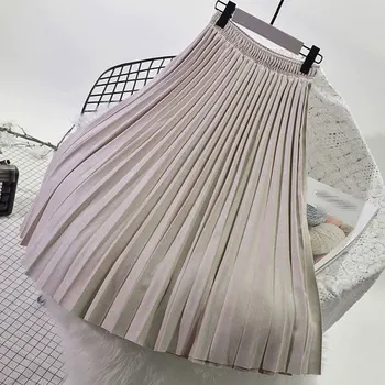 

2020 Two Layer Autumn Winter Women Suede Skirt Long Pleated Skirts Womens Saias Midi Faldas Vintage Women Midi Skirt