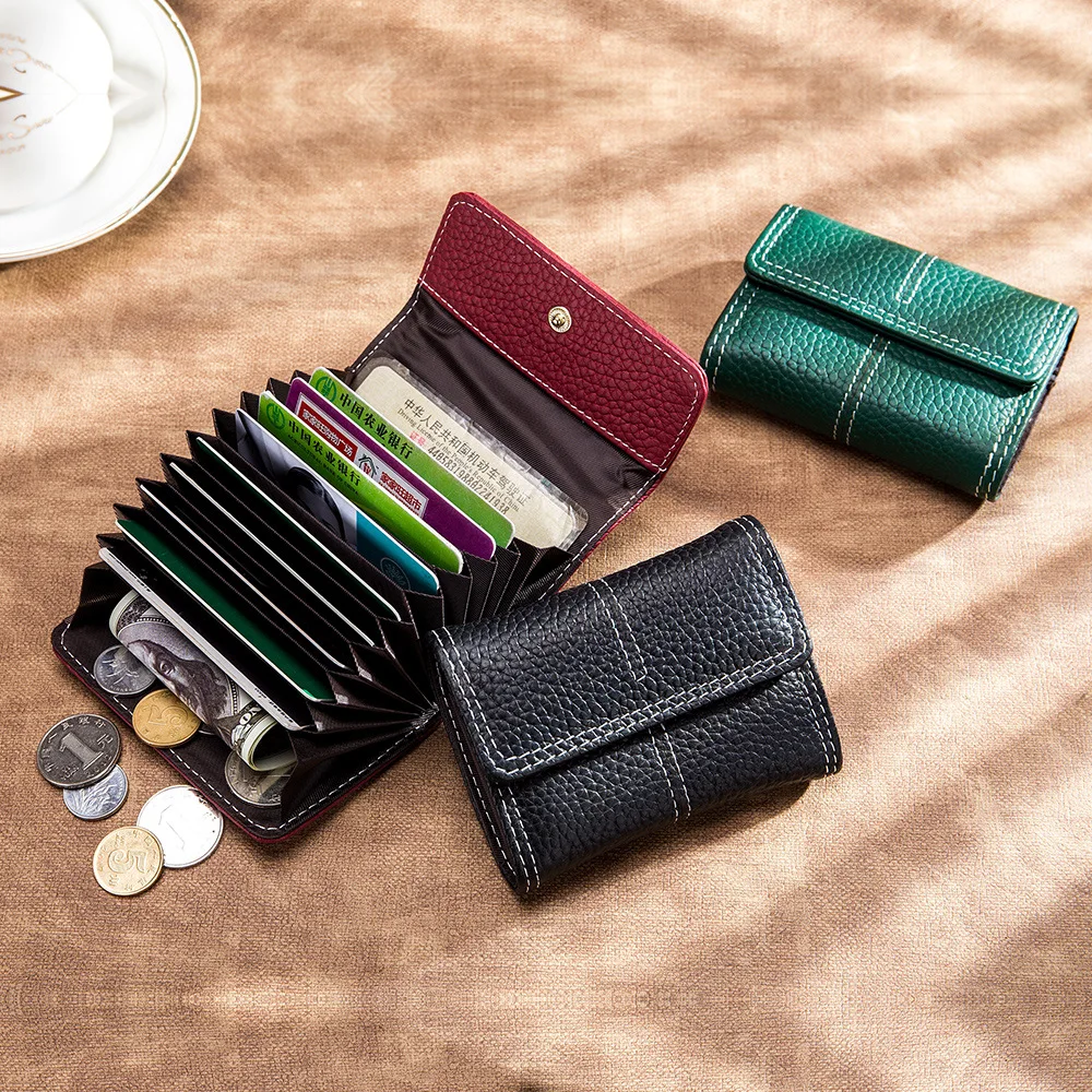 

Fashion Genuine Leather Wallets for Women Organ Card Holders Top Layer Cowhide Leather Mini Card Cases Hasp Coin Purse