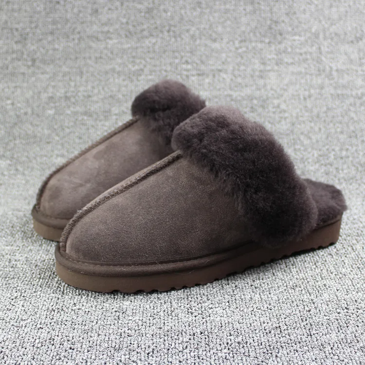 seep brown Новинка; зимняя обувь для пар; меховые домашние тапочки; женские теплые шерстяные тапочки из натуральной кожи; женская обувь; тапочки из кашемира и хлопка - Цвет: seep brown