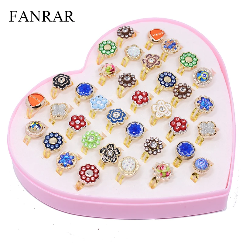 36pcs 12/36 шт/партия Дети микс Красочный горный хрусталь, драгоценный камень кольца милые ювелирные изделия! Креативные Игрушки для принцесс детские маленькие кольца для девочек подарочная упаковочная коробка - Цвет основного камня: 36pcs