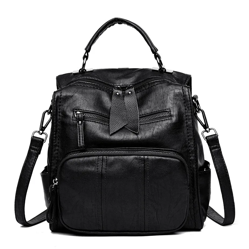Многофункциональные женские рюкзаки, Кожаная Женская дорожная сумка на плечо, рюкзак, высокое качество, женская сумка, школьная сумка, рюкзак для девочек, Mochila - Цвет: BLACK
