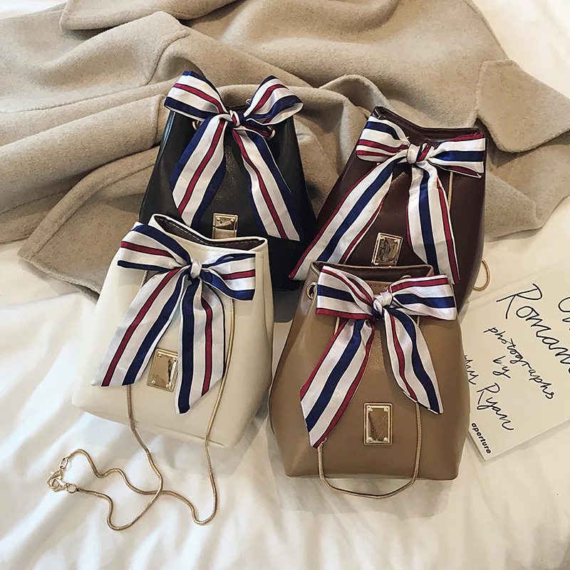 

2020 Spring New Style Fashion Simple Versatile Silk Scarves Bucket Bag Chain Shoulder Oblique Bag Bag