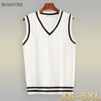 Sweater Vest Men Patchwork V-neck Oversize 5XL Mens Vests Preppy-style Chic Daily Streetwear Leisure Retro Knitted British-style 1
