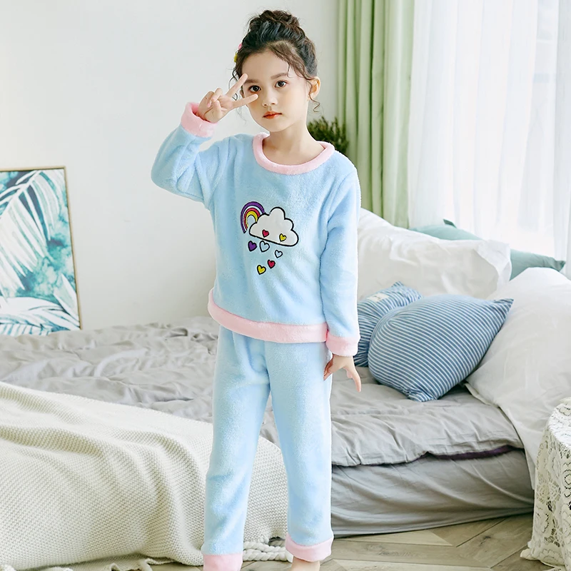 Осенне-зимние детские пижамы Детская фланелевая одежда для сна с длинными рукавами и рисунком теплая одежда для девочек детские пижамы, ночная рубашка для мальчиков - Цвет: R Q 8732 lan
