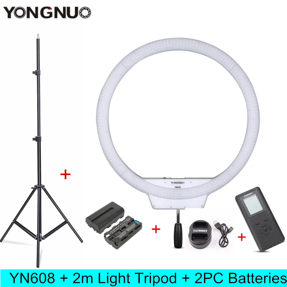 YONGNUO YN608 5500K светодиодный студийный кольцевой светильник для селфи-фотосъемки с пультом дистанционного управления и CRI 95+ 608 шт. светодиодный годовой светильник для Youtube - Цвет: YN608 Tripod Battery