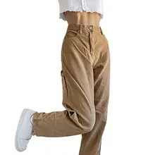 

50%HOT Casual Women High Waist Button Solid Color Long Loose Corduroy Pants Trousers