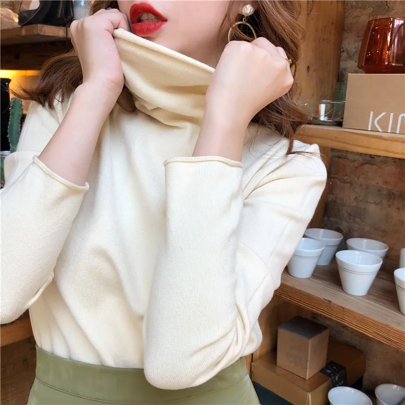 Korean Women Shirts Cotton Women Knit T-Shirts Autumn Woman Turtleneck Pullover Shirt Woman Long Sleeve Knitted T-Shirts Tops XL