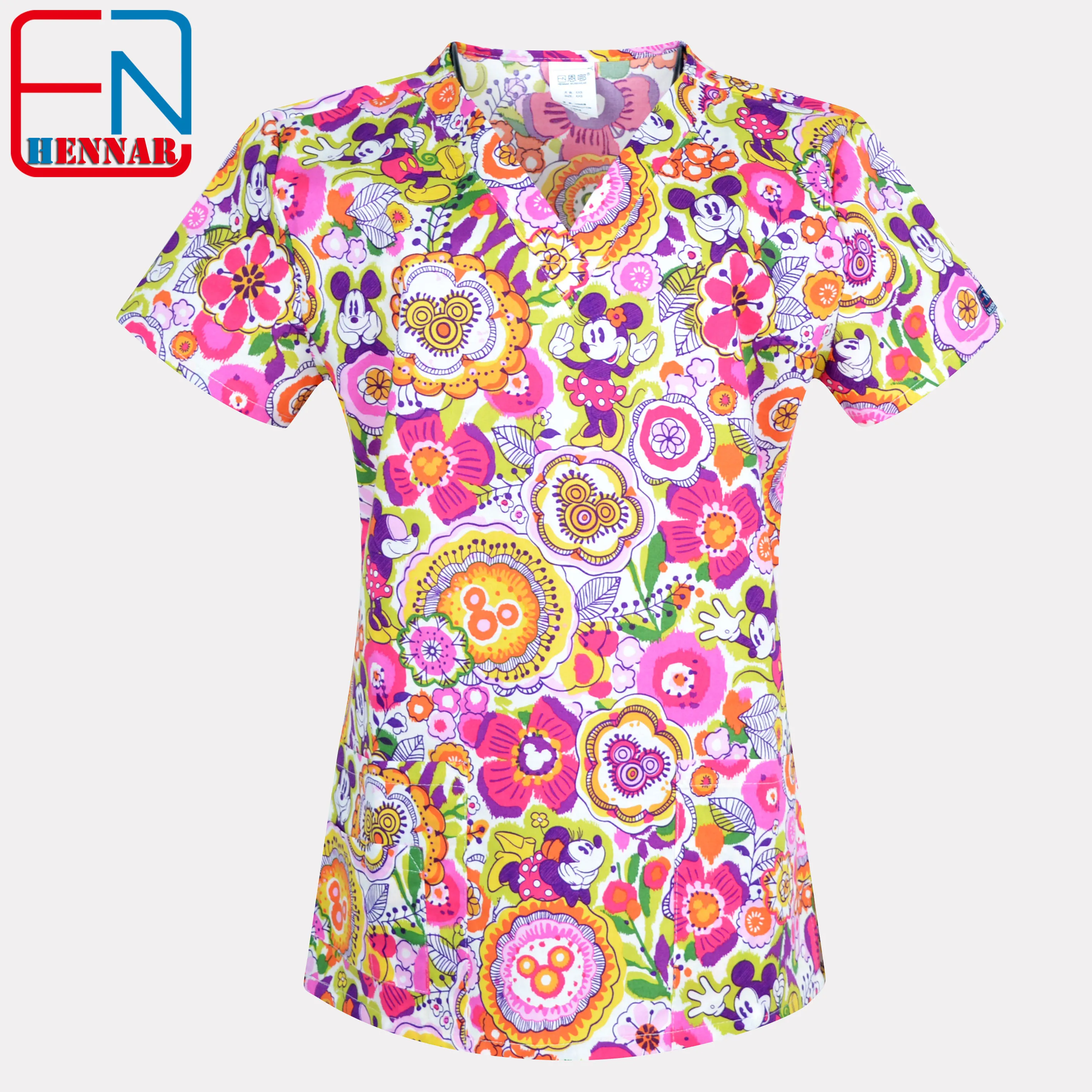 

Hennar Women Print Medical Uniform Scrubs Tops Nurse Nursing Clinic Accessories Hospital Medico Clothing Surgical Suit