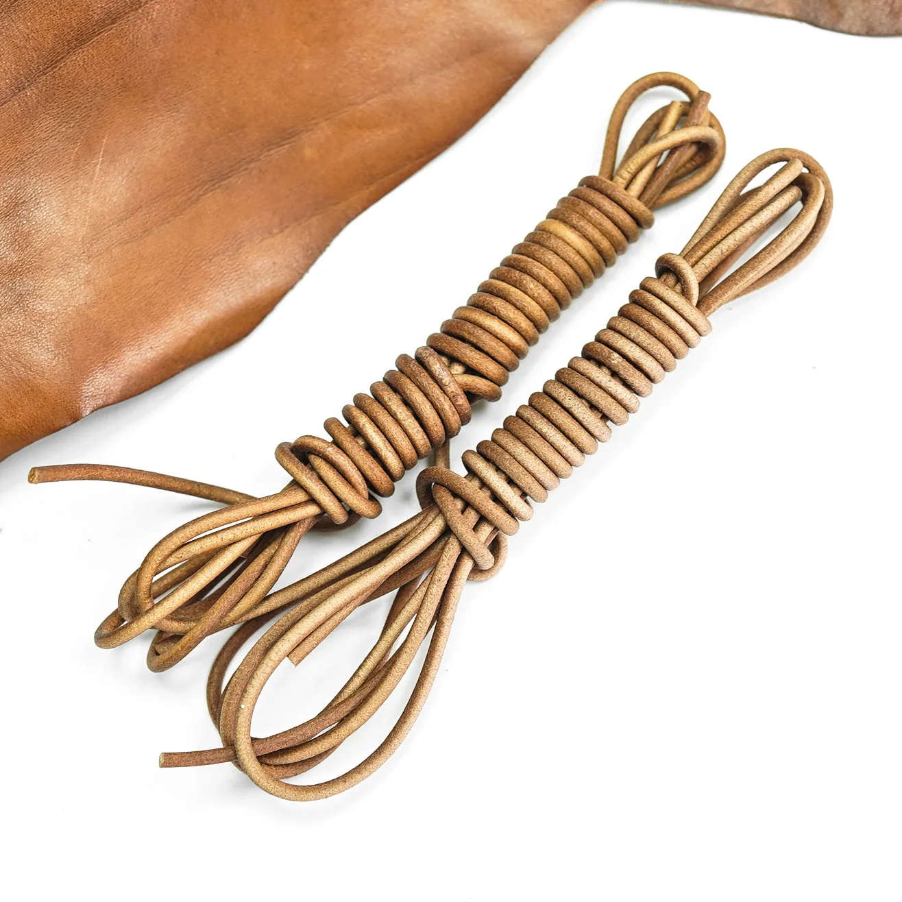 1 Pair Strip Brown Round Boat Shoelaces Strap Fashion Real Leather Shoe
