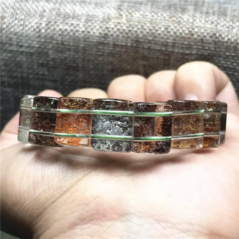 

Genuine Natural Ghost Phantom Quartz Bracelet For Woman Man 14x11mm Rectangle Beads Garden Clear Crystal Stretch Jewelry AAAAA