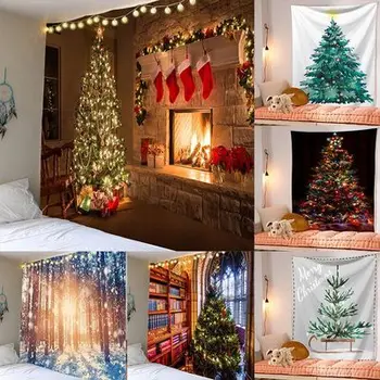 

New Year Wall Hanging Tapestry Merry Christmas Tree Reindeer Snowflake Forest Tapestry Print Colorful Bedroom Living Room Dorm