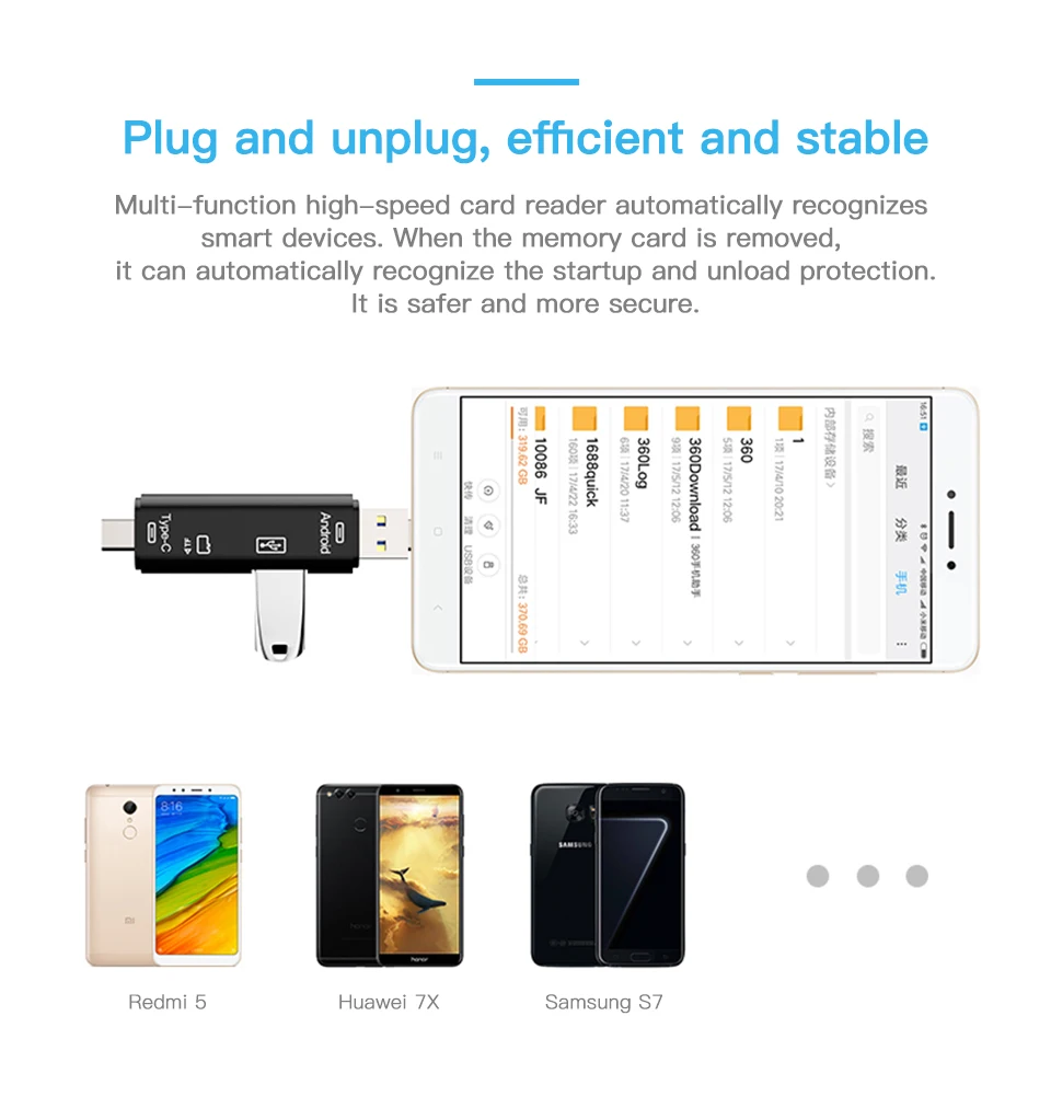 KUULAA All In One Type C USB 3.0 Micro USB Adapter SD/ Micro SD/ TF Card Reader OTG Andriod PC External Multi Memory Card Reader