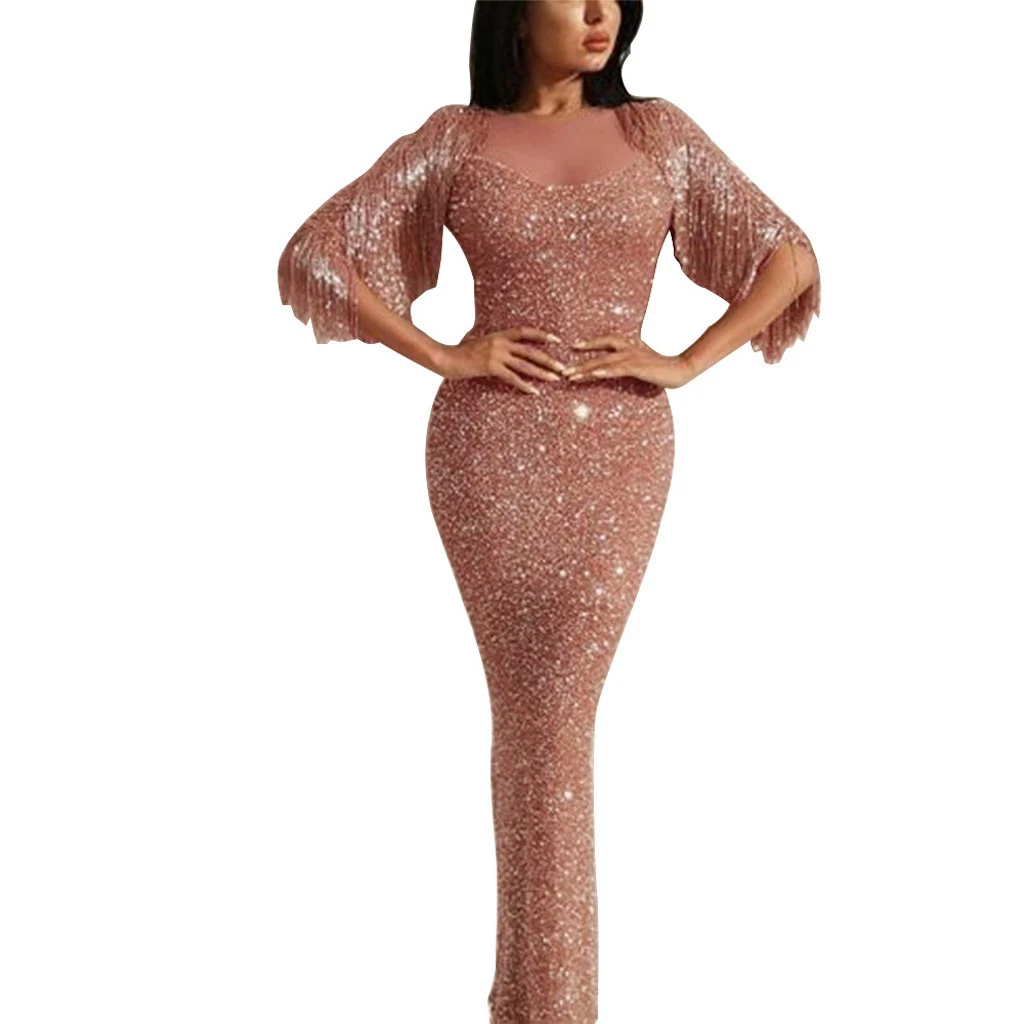 2019 новое платье длиной до щиколотки женский сексуальный О-вырез тонкие