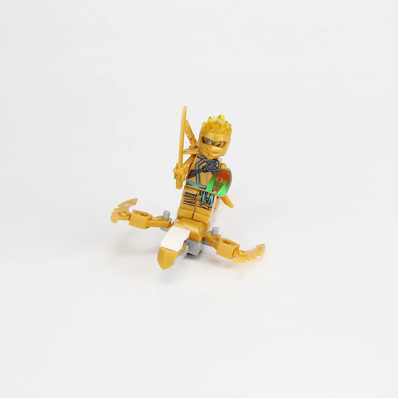 Новинка; 8 шт./лот золотистого цвета Ninjagoes фигурки строительные блоки Ллойд Джей Zane и Kai Аксессуары для оружия блоки, игрушки для детей
