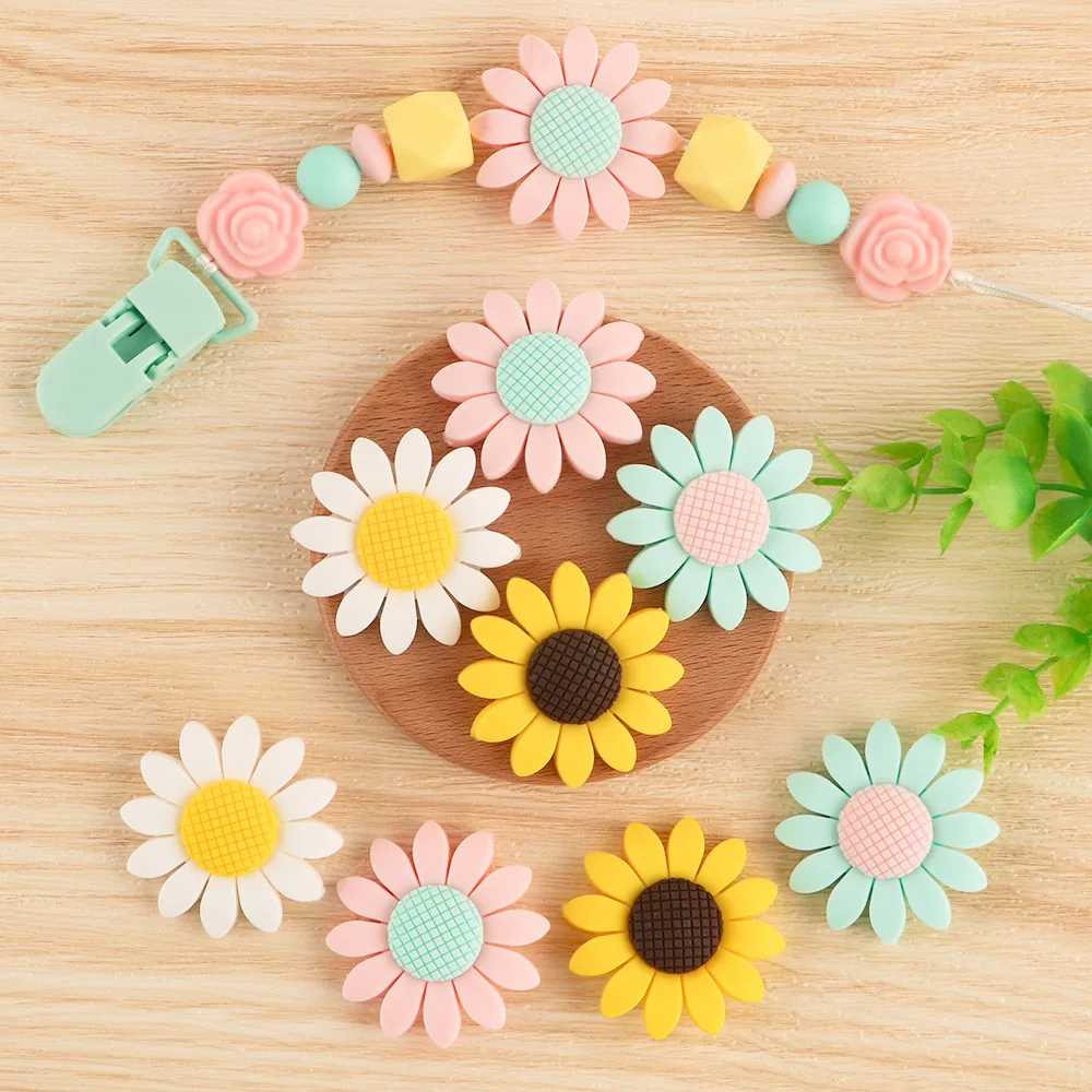 Kovict 50pc Sunflower Silicone Beads Food Grade BPA Free For DIY Baby Teething Necklace Pacifier Chain Pendant Accessories Gifts | Мать и