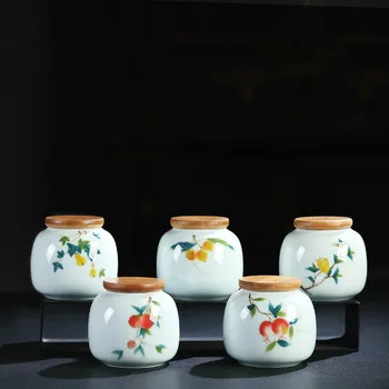 

Traditional Chinese Style Solid Color Handpainted Small Ceramic Tea Box Caddy Sealed China Tea Storage Container
