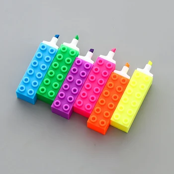 

Creative Highlighter Pen Mini Building Up Block Pen Color Markers Pen For Kids Drawing School Office Supplies Stationery