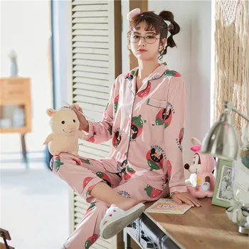 

Cartoon Printed Women's Pajamas Sets Round Neck Pyjamas Casual Homewear Spring Autumn Pijama Soft Sweet Sleepwear Plus Size