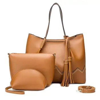 

Handbag Coin Purse 2019 umhängetaschen Damen Hand taschen 3Pcs/Set Women Solid Color Tassel Faux Leather Shoulder Bag