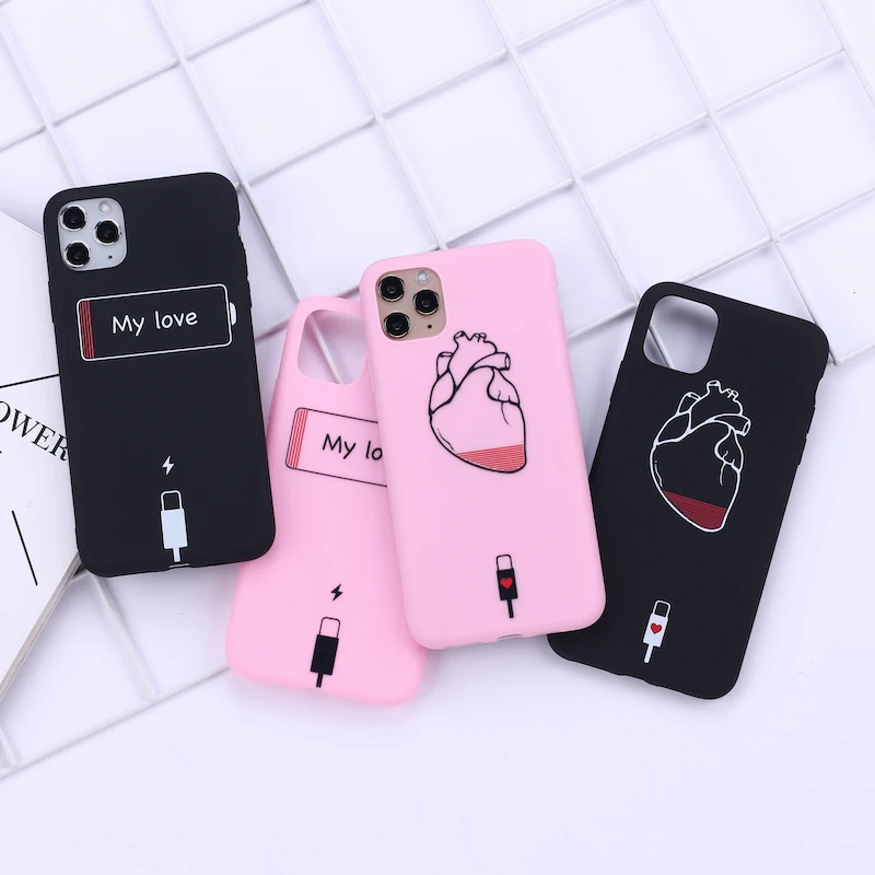 Чехол для телефона с кабелем питания Heart Love iPhone 12 11 Pro Max X XS XR 7 8 7Plus 8Plus 6S SE мягкий