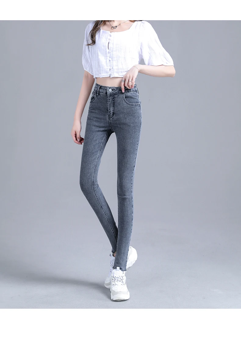 levis 501 Female Korean High Waist Jeans Women'S Winter Elastic Leggings Trousers Spring Autumn Leisure New Slim Pencil Tight Pants Lady buckle jeans