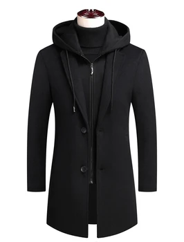 

men Long detachable Hood woolen coat Fashion men coat jacket M-4XL manteau homme men wool Jackst T72