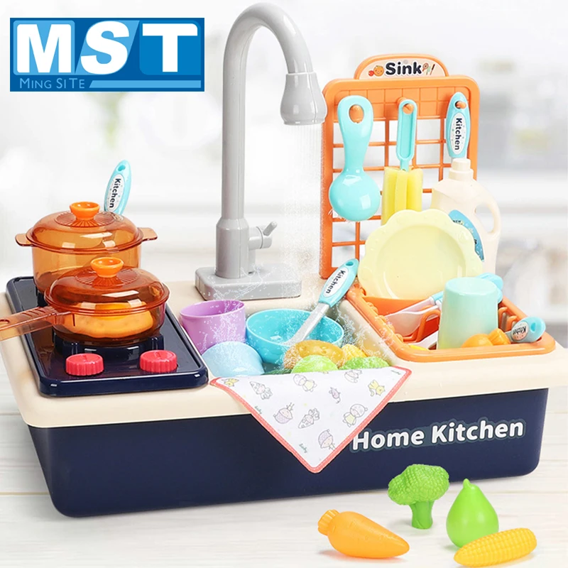 

Kids Kitchen Pretend Play Toy For Girl Boy Simulated Dishwasher Sink Home Kitchen Appliances Set Electric Water Wash Basin Kit