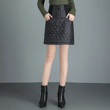 

Down Skirts Women Warm 2020 New Autumn Winter Thick High Waist Ladies Duck Down Vintage A-line Mini Skirts Female Big Plus Size