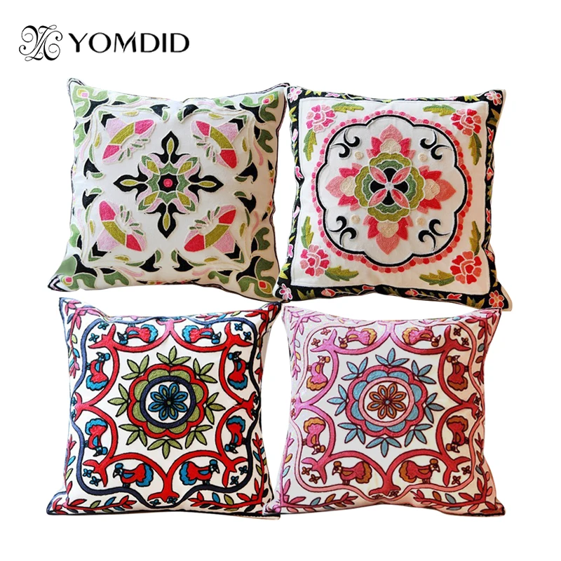 Hand-embroidered Sofa Decorative Pillow Cushions for Car Decoration Fashion Flower Soft Cushion Almofadas Vintage decorative cushion plush pillow