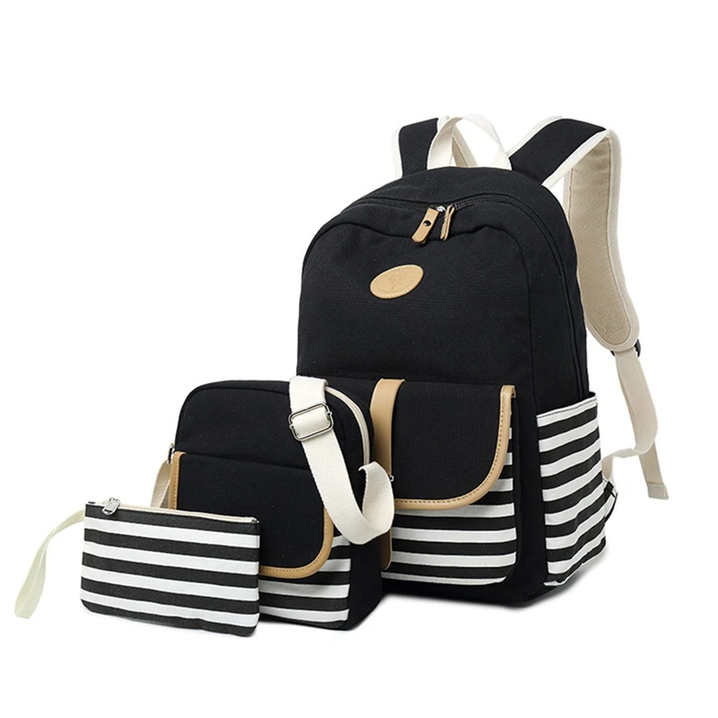 

Causal Canvas Stripe Backpack Cute Teen Backpacks For Girls School Bag Large-capacity canvas bag backpack A1